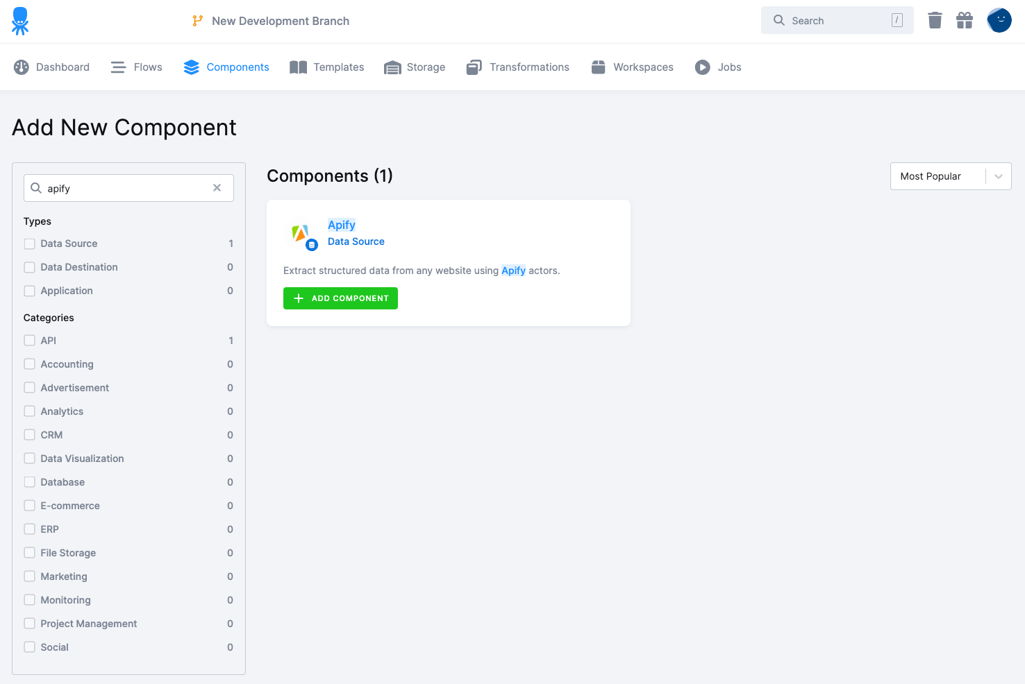 Keboola component search