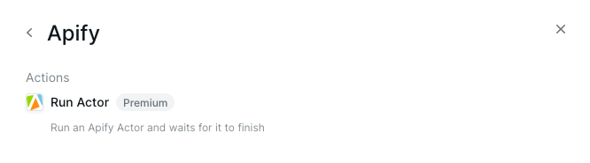 Lindy action search box with &quot;Apify&quot; typed, showing &quot;Run Actor&quot; option, or &quot;Scrapers&quot; category with &quot;Run Actor&quot; highlighted.